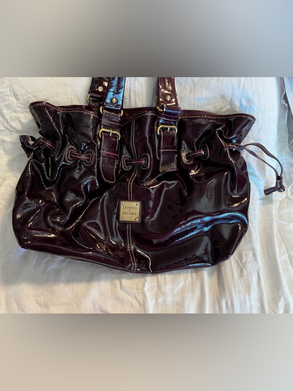 Dooney & Bourke Chiara Patent Leather Drawstring Shoulder Bag - Plum